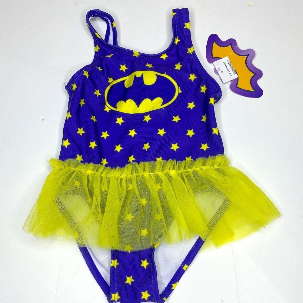 DC Comics, Batman, NWT, girl's 24 mo. purple and yellow one piece swim suit.
